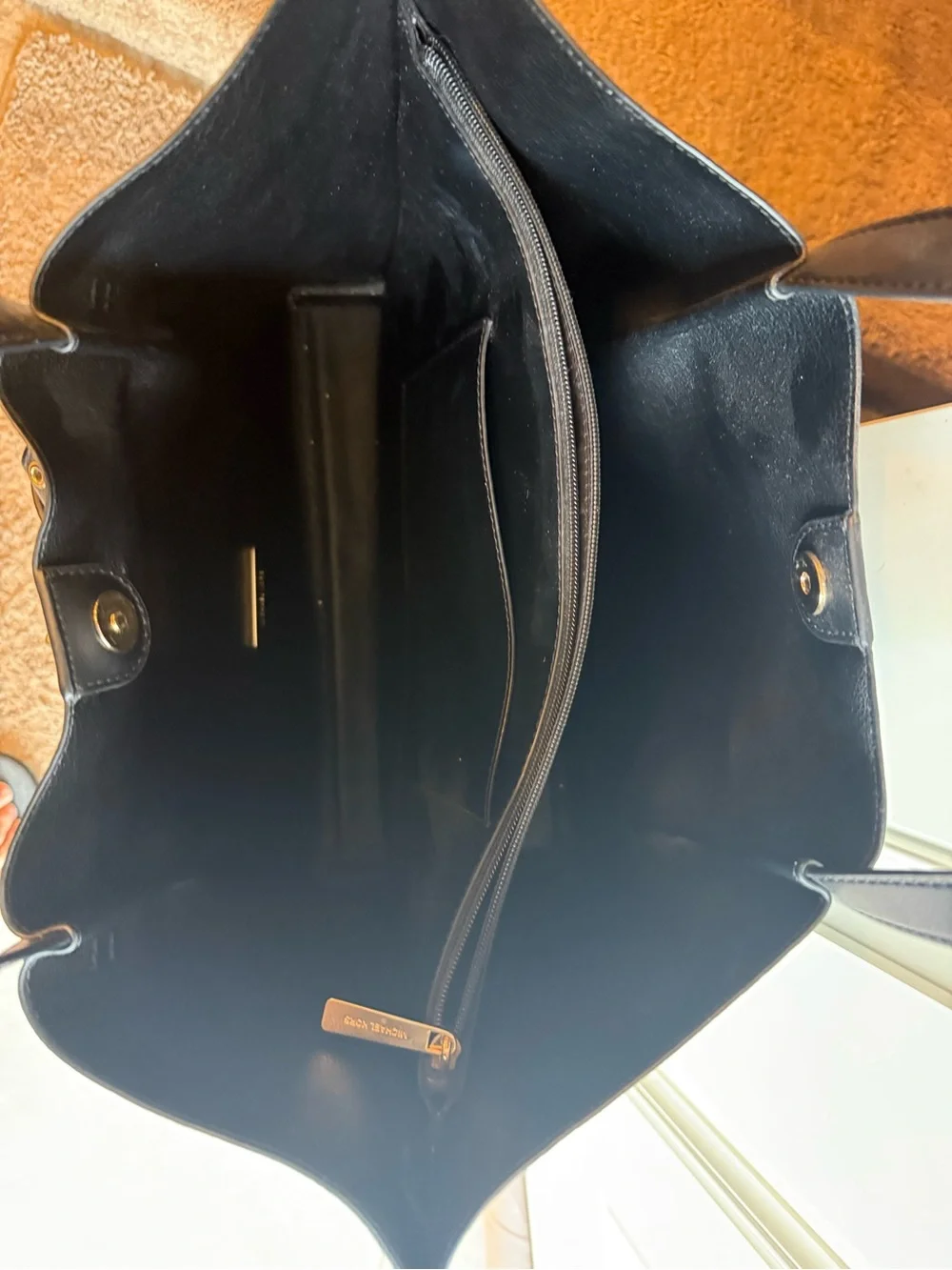 Michael Kors Black Logo Monogram Tote with Gold Hardware